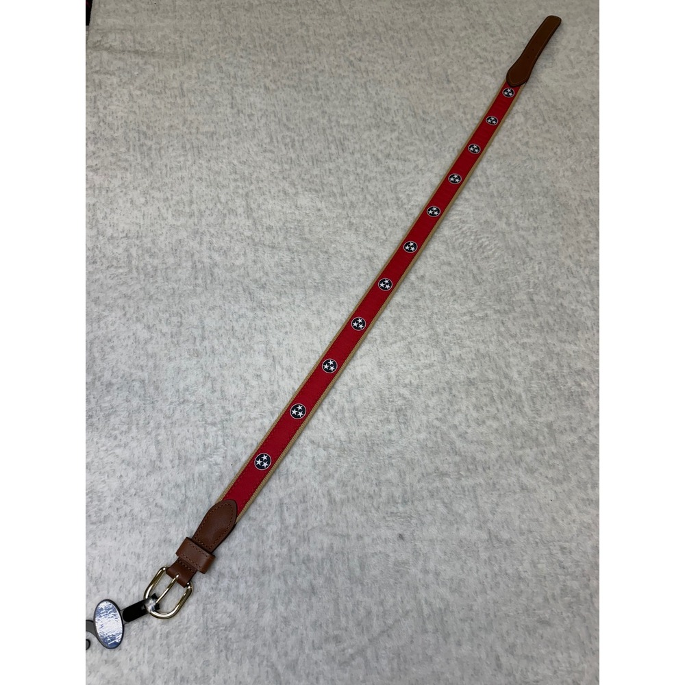 Palmetto Moon Mens Tennessee Tri-Star Ribbon Belt Red Tan Leather Size 36 USA